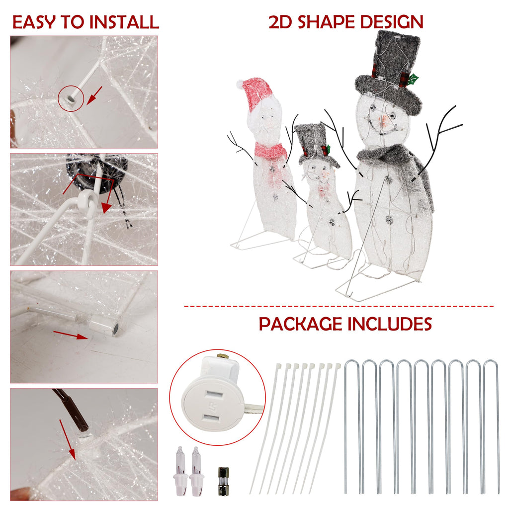 Light Up Snowman Family, Pre-Lit 60 Lights Christmas Collapsible Snowman Outdoor Decoration, Outdoor Lighted Snowman