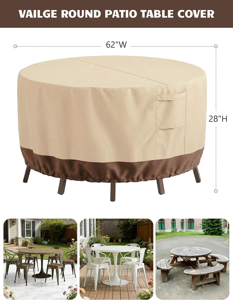 Patio Outdoor Furniture Covers Waterproof, Round Outdoor Table Cover | Heavy Duty 600D Oxford Patio Table and Chairs