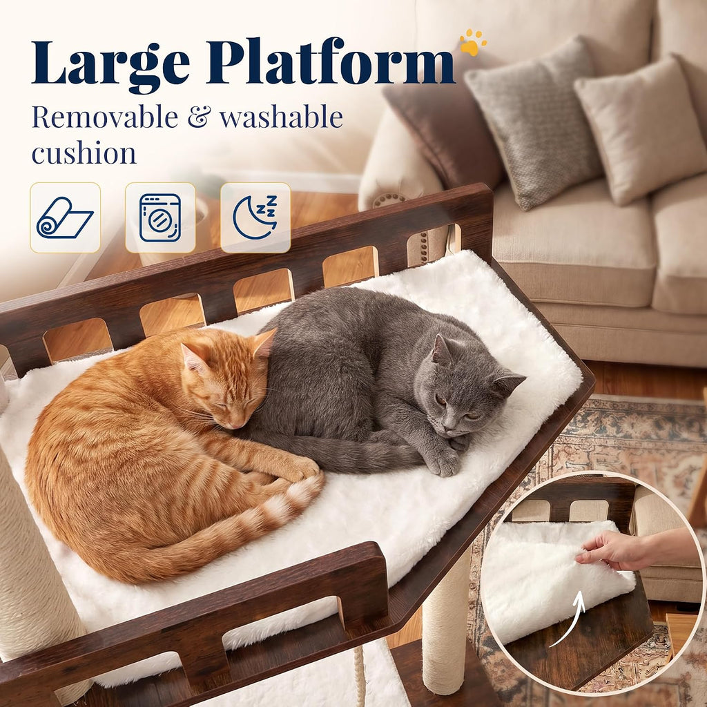 Wooden Cat Tree Tower with Large Condos, 2 Platforms