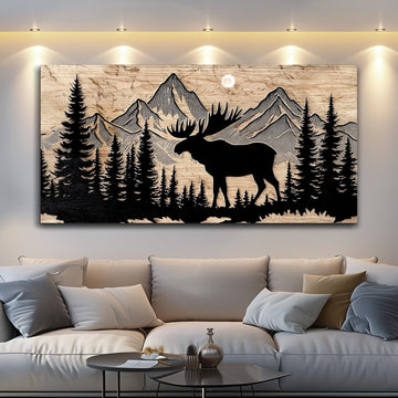 Large Wall Art, Moose Wall Art Cabin Decor, Mountain Rustic Home Decor, Farmhouse Landscape Prints Paintings, Bedroom