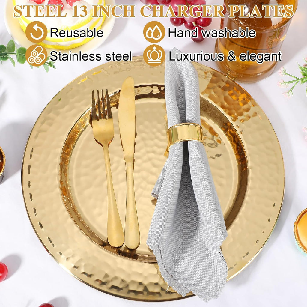 Packs 13 Inch Charger Plates Stainless Steel, Gold - Set of 12