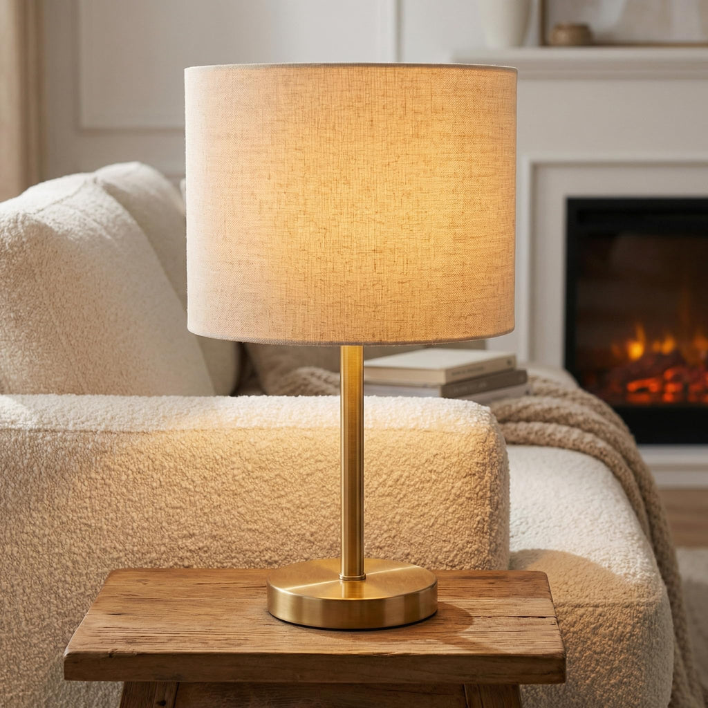 16.5" Gold Table Lamps Set of 2 with Linen Shades