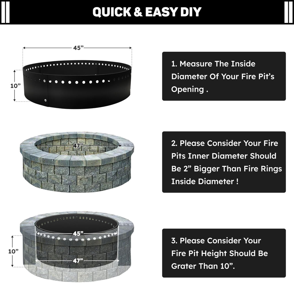 45" D Outdoor Fire Ring Liner - Steel Smokeless Firepit Insert