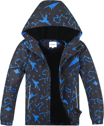Boys Girls Waterproof Hooded Jackets Fleece Lined Rain Jackets