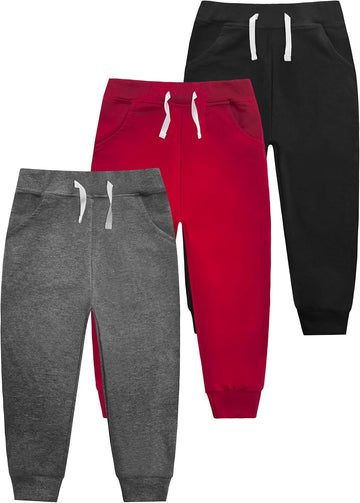 Boys Sweatpants 3 Pack Jogger Pants with Pockets Drawstring Waist