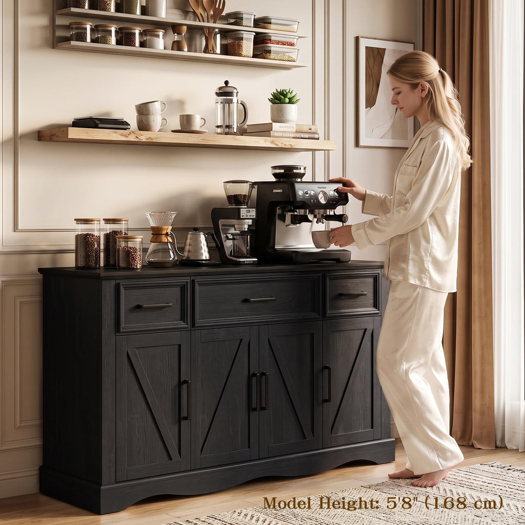 60" Farmhouse Buffet Cabinet with Storage, Sideboard with Charging Station