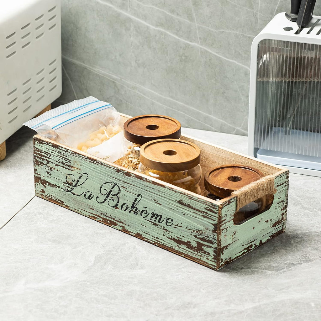 Farmhouse Distressed Wooden Storage Box, Rustic Bathroom Decor Box, Decorative Toilet Tank Basket, Vintage Countertop