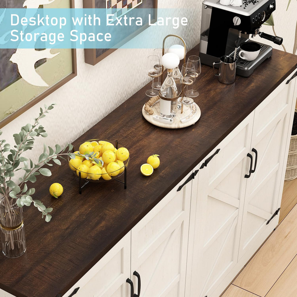 65" Sideboard Buffet Cabinet with Storage, Large Farmhouse Buffet Table Coffee Bar Cabinets, Modern Accent Cabinet