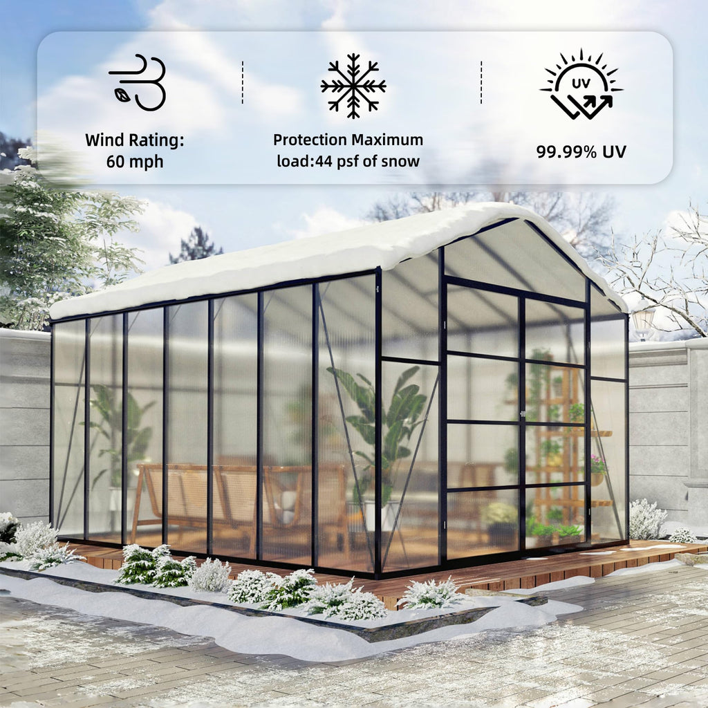 Greenhouse for Outdoors 8x12x7.8FT, Polycarbonate Greenhouse with Stronger Wind Protection and Roof Vent, Walk-in