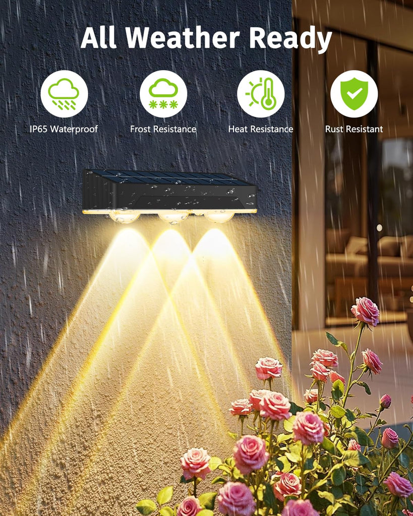 Solar Fence Lights Outdoor 8 Pack Waterproof Upgraded Brightness 3 LED Lens Solor Deck Lights Warm Cool Natural White