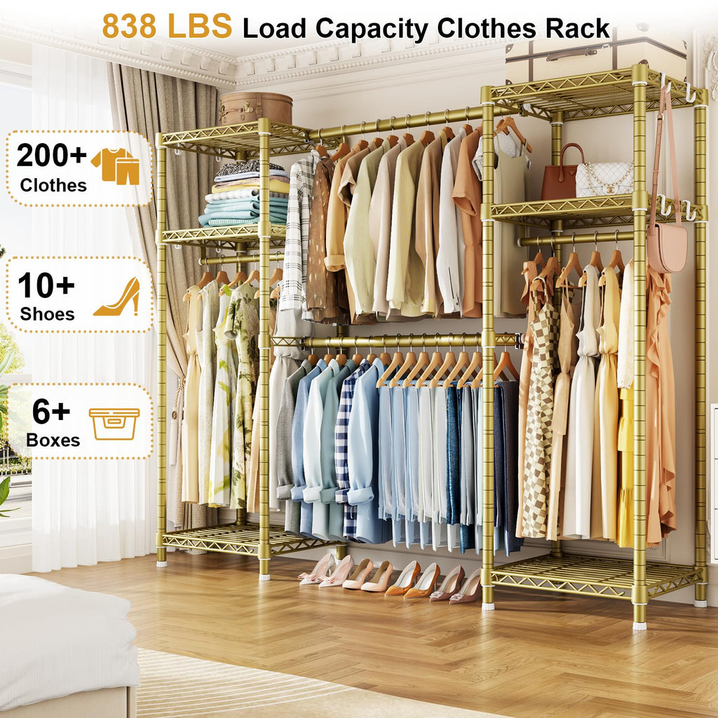 E7 Garment Rack, Heavy Duty Clothes Storage System with Extendable Rod