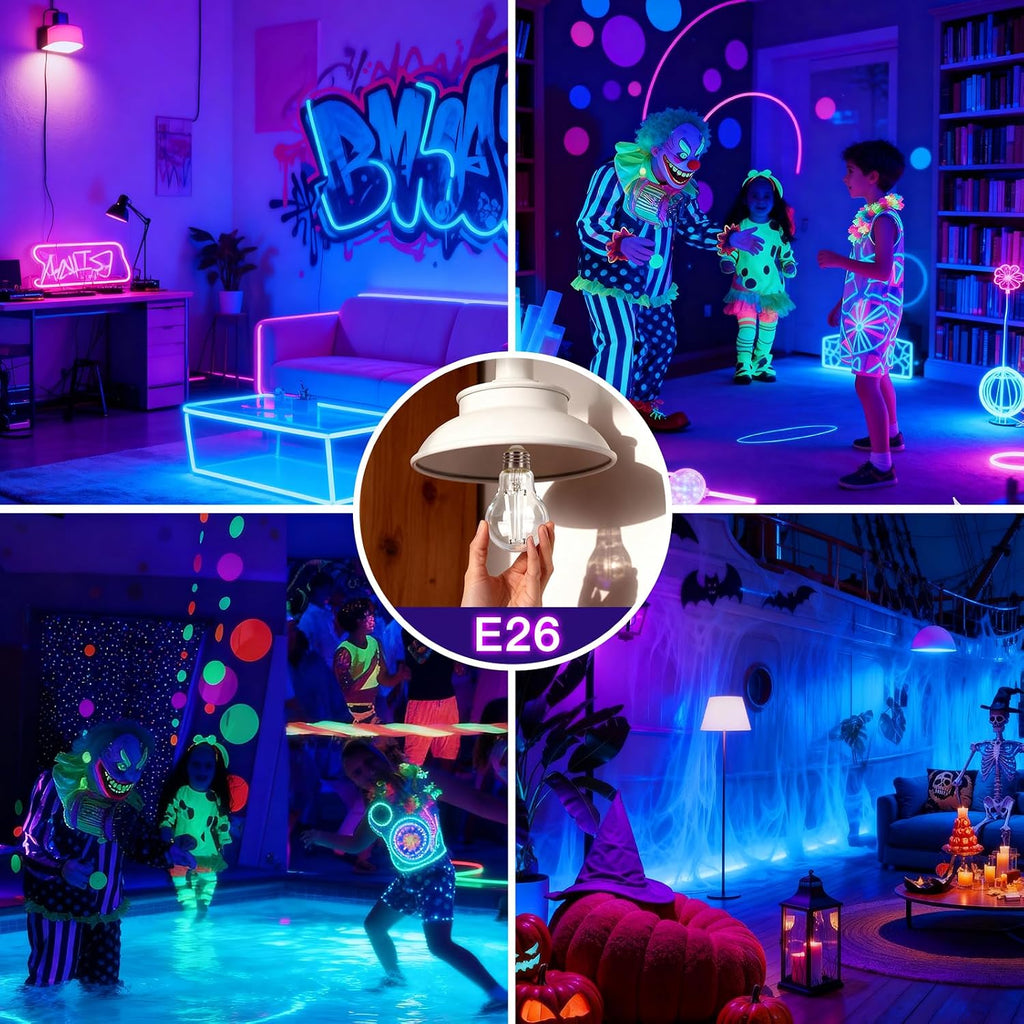 LED A19 Black Light Bulbs, 6 Pack