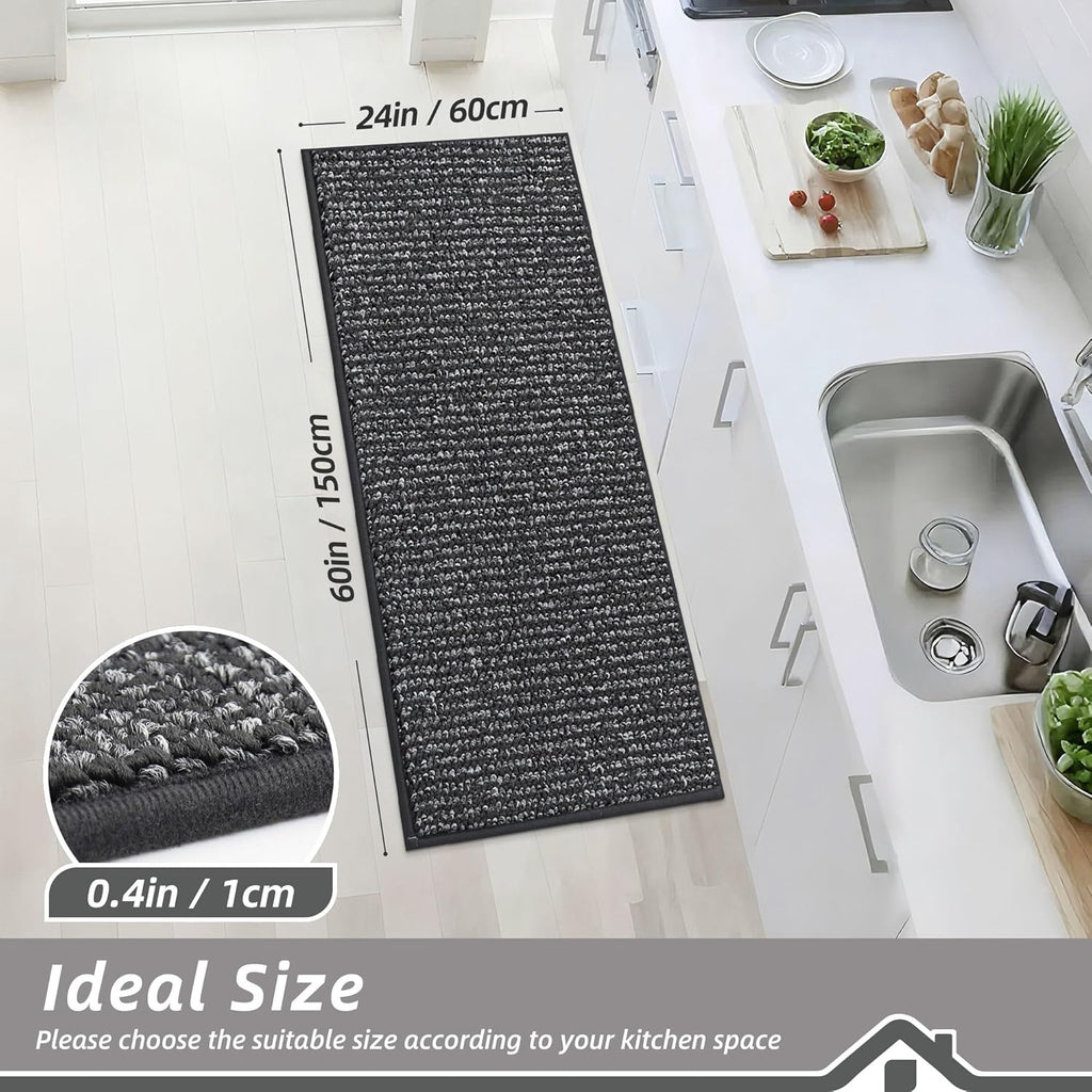 Kitchen Runner Rugs 24"x60", Kitchen Mats for Floor, Charcoal | Non-Slip Super Absorbent and Stain Resistant Kitchen