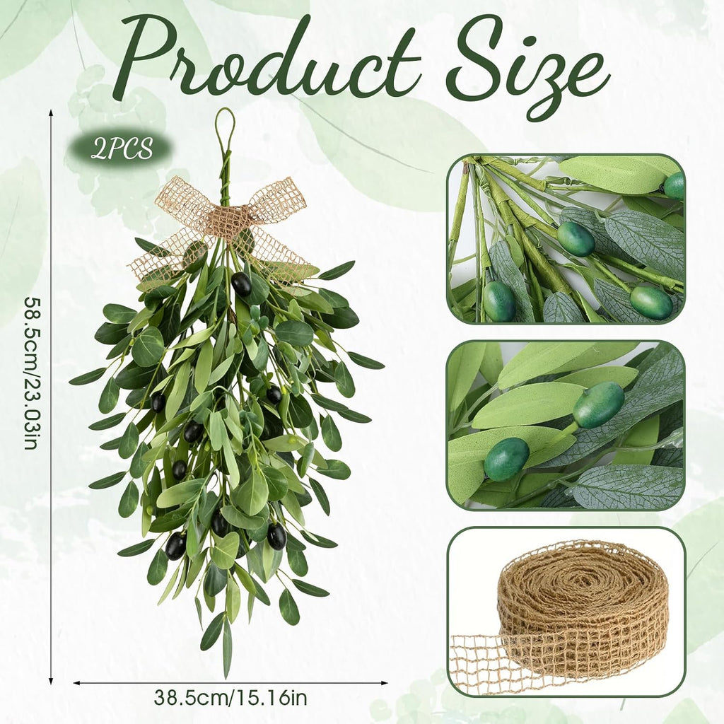 22" Spring Wreaths for Front Door Olive Teardrop Swag Summer Wreathswith Olive Leaf Fruit, Home Decoration - Set of 2