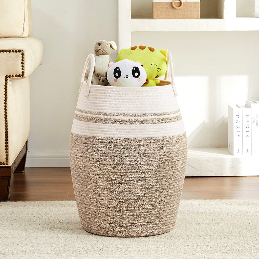 Extra Large Laundry Hamper Basket 105L Woven Blanket Basket, Brown & White