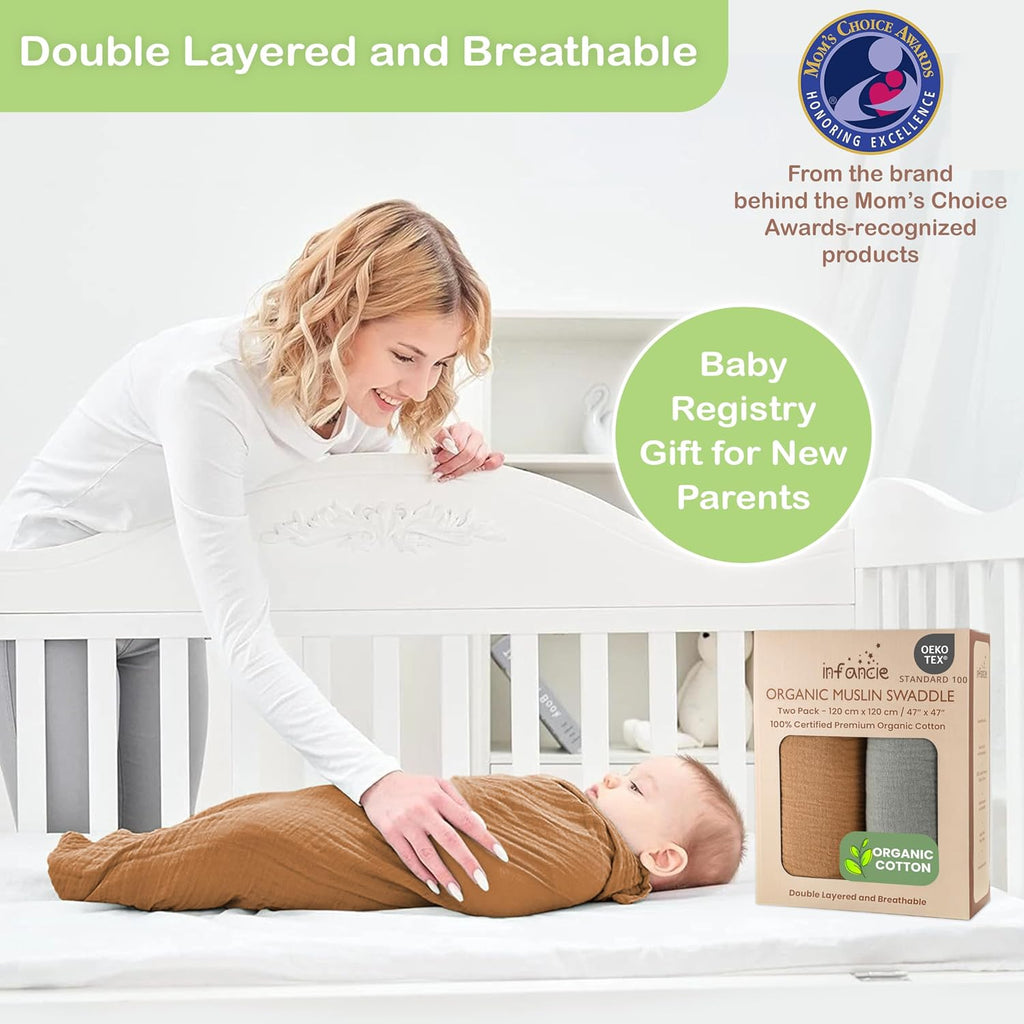 100% Organic Cotton 2 PK Baby Receiving Blankets Unisex 47x47