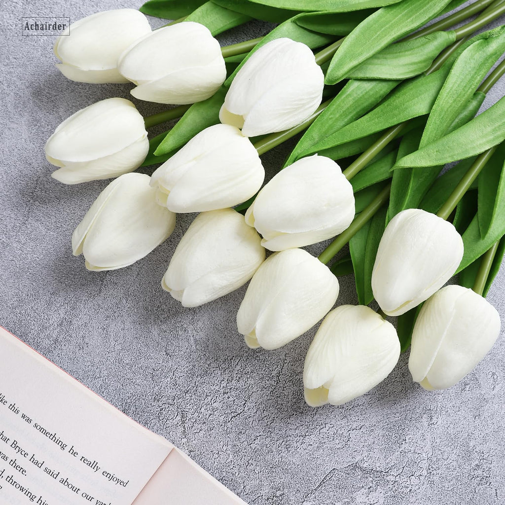 30pcs Tulips Artificial Flowers, Artificial Latex Real Touch Tulips Flowers Bouquet for Mother's Day Easter Wedding