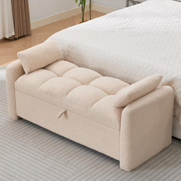 Storage Bench End of Bed, Upholstered Storage Ottoman Bench with Pillows for Foot of Bed, Bedroom,Living Room