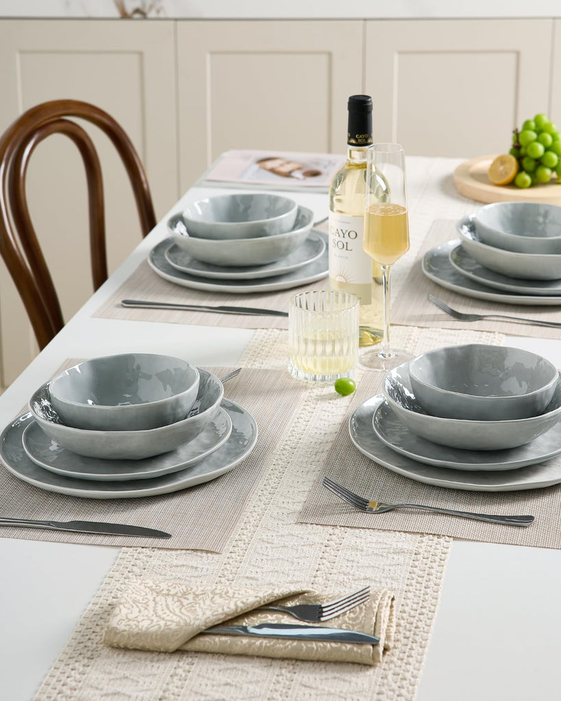 Porcelain Dinnerware Set for 4, 16-Piece, Sleek Grey