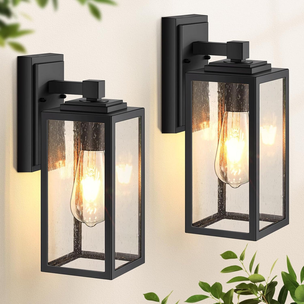 2 Pack Outdoor Wall Lights, Exterior Lights for House Lantern, Matte Black Waterproof Anti-Rust Outdoor Lights for Porch, Garden, Doorway, Seed Tempered Glass A123-B0C7GNHC5M