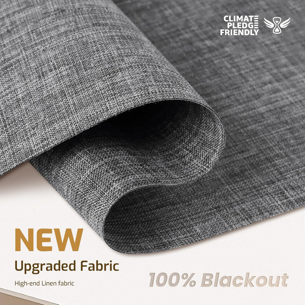 No Drill Blackout Roller Shades | Hemp-Dark Gray | Textured Fabric Blocks Sunlight & Protects Interiors with UV