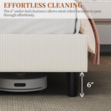 Full Bed Frame with Adjustable Headboard, Chenille Fabric Upholstered Headboard/Platform Bed
