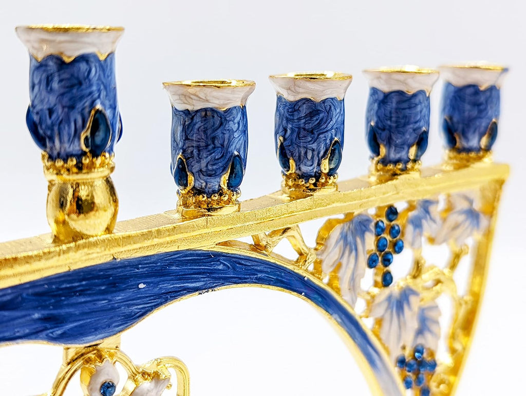 Meticulously Hand Painted Hanukkah Enamel Hamsa Artistic Candles Holder Fits All Standard Chanukah Candles- is 8