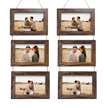 5x7 Wall Hanging Picture Frames Collage with 3 Opening Rustic Brown Frames 2 Pack