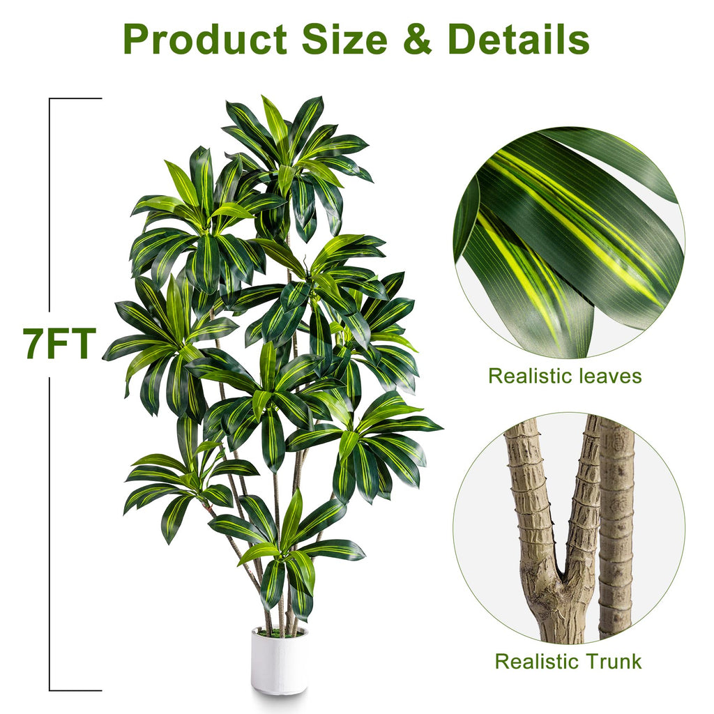 7FT Artificial Dracaena Tree Fake Tree with White Planter for Indoor (7FT)