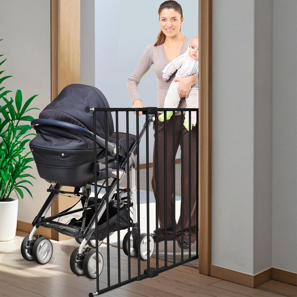 Adjustable Baby Safety Swing Gate, Hardware-Mounted Metal Gate for Stairs and Doorways, Secure Latch for Kids