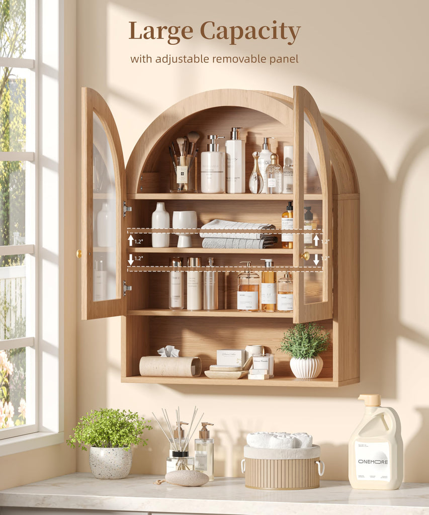 Arched Bathroom Wall Cabinet with Glass Doors, Modern Medicine Cabinet
