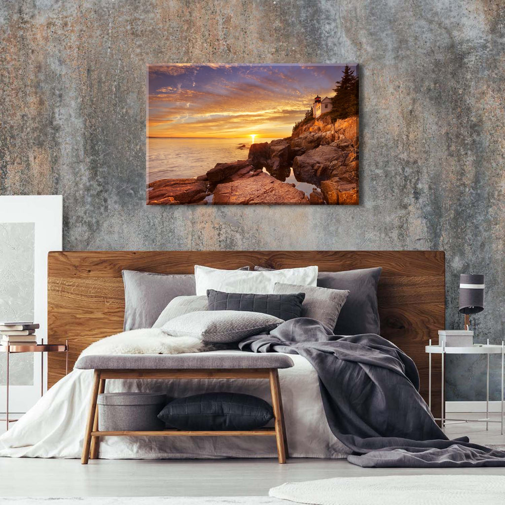 Bass Harbor Lighthouse Wall Art Sunset Acadia National Park Wall Decor Ocean Landscape Canvas Prints Pictures Coastal