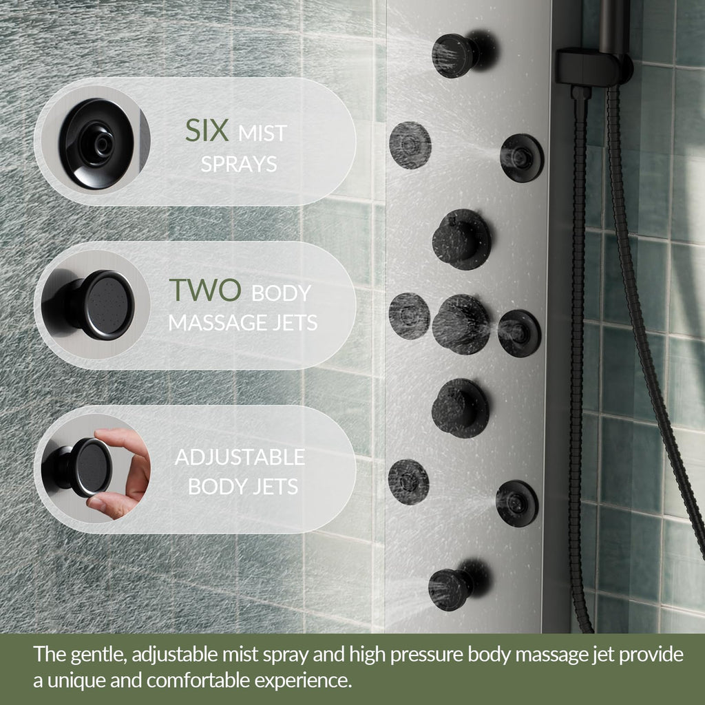 Brushed Nickel Shower Panel Tower System 5 In 1 Rainfall Shower Tower