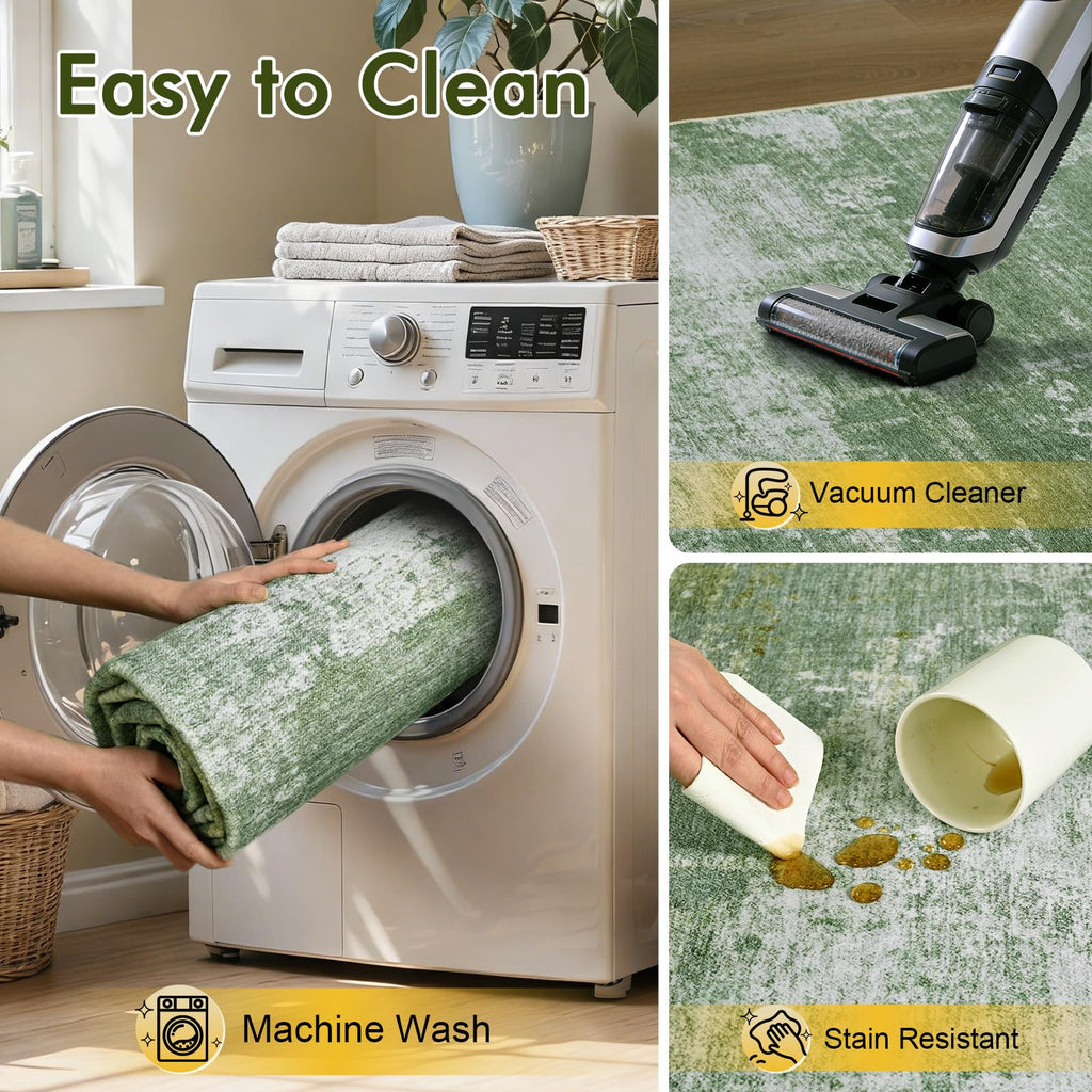 2x6 Ft Abstract Washable Runner Area Rugs Green