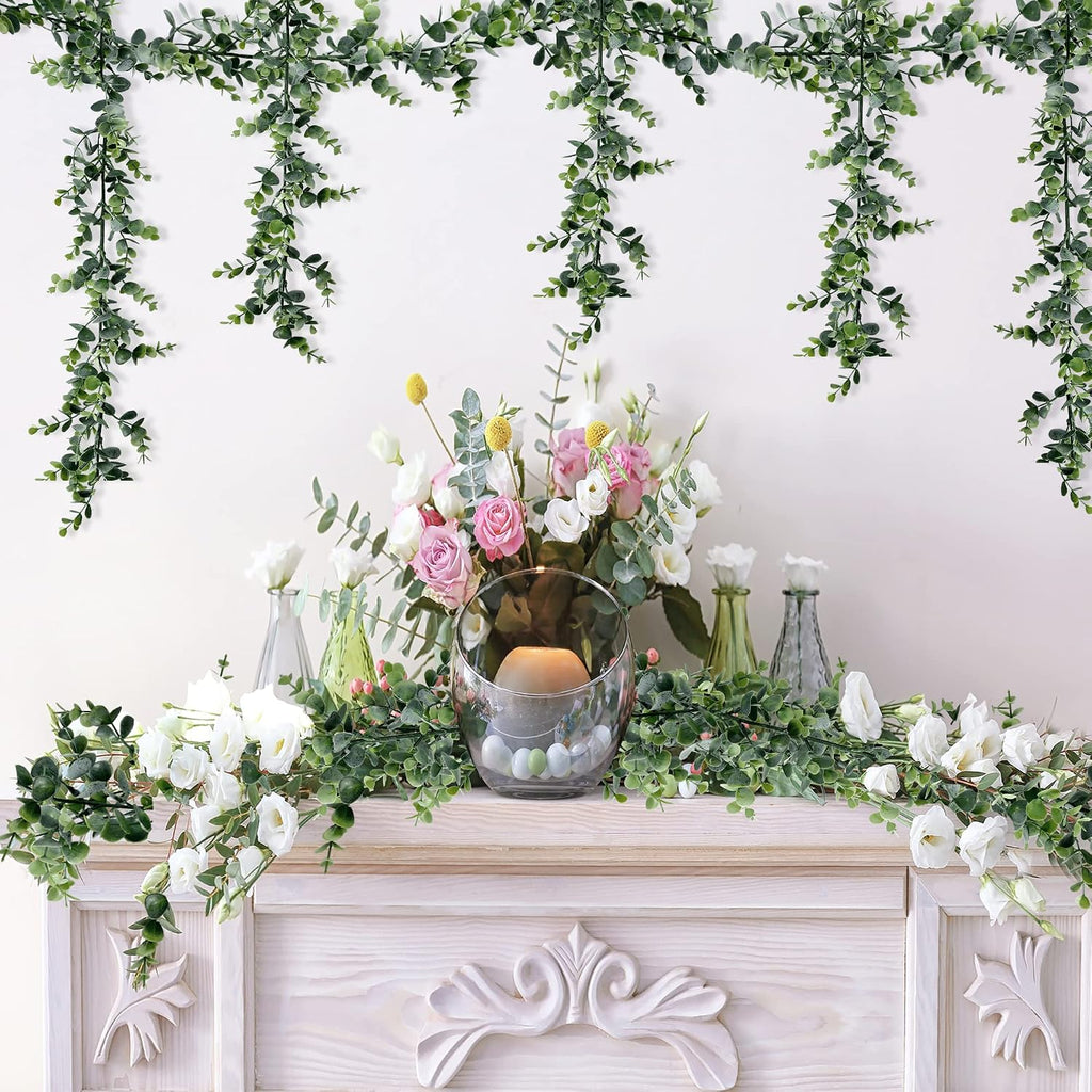 Artificial Eucalyptus Garland 8 Pack Fake Eucalyptus Greenery Garland Faux Hanging Plants Artificial Vines, 5.6 - Set of 8