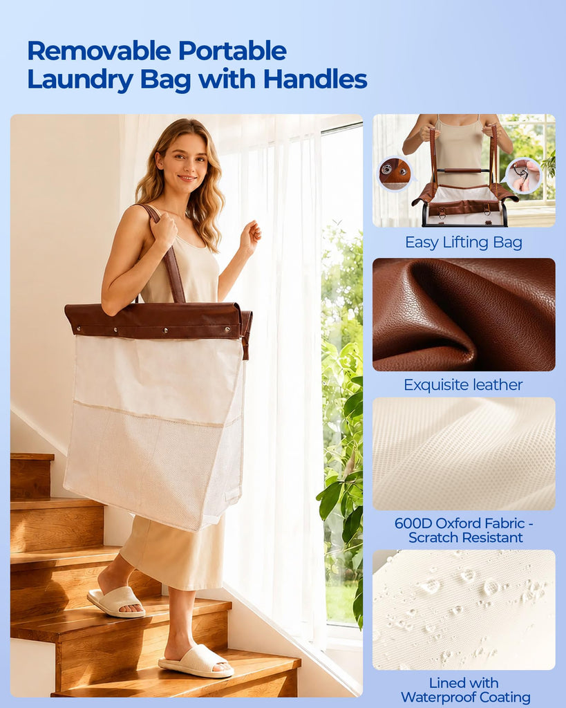 150L Rolling Laundry Hamper, Laundry Basket with Wheels, Beige