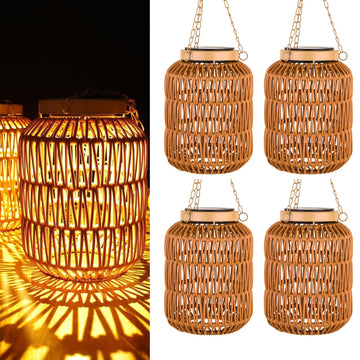 Solar Outdoor Lanterns Waterproof, Hanging Rattan Lantern Lights for Outside, Solar lamp Outdoor Chandelier Idea for