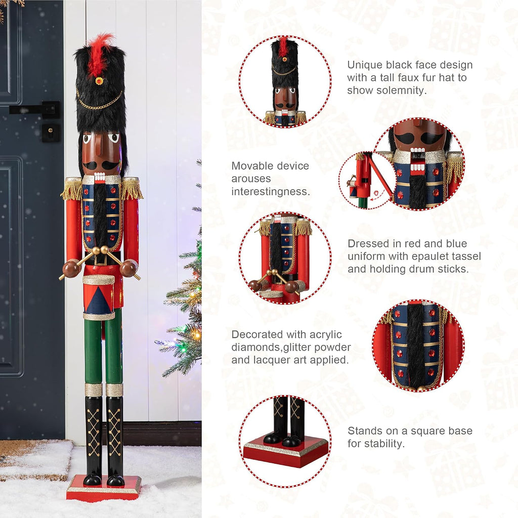 42" Christmas Soldier Nutcracker-Wooden African American Soldier Nutcracker for Festive Christmas Party Indoor Winter
