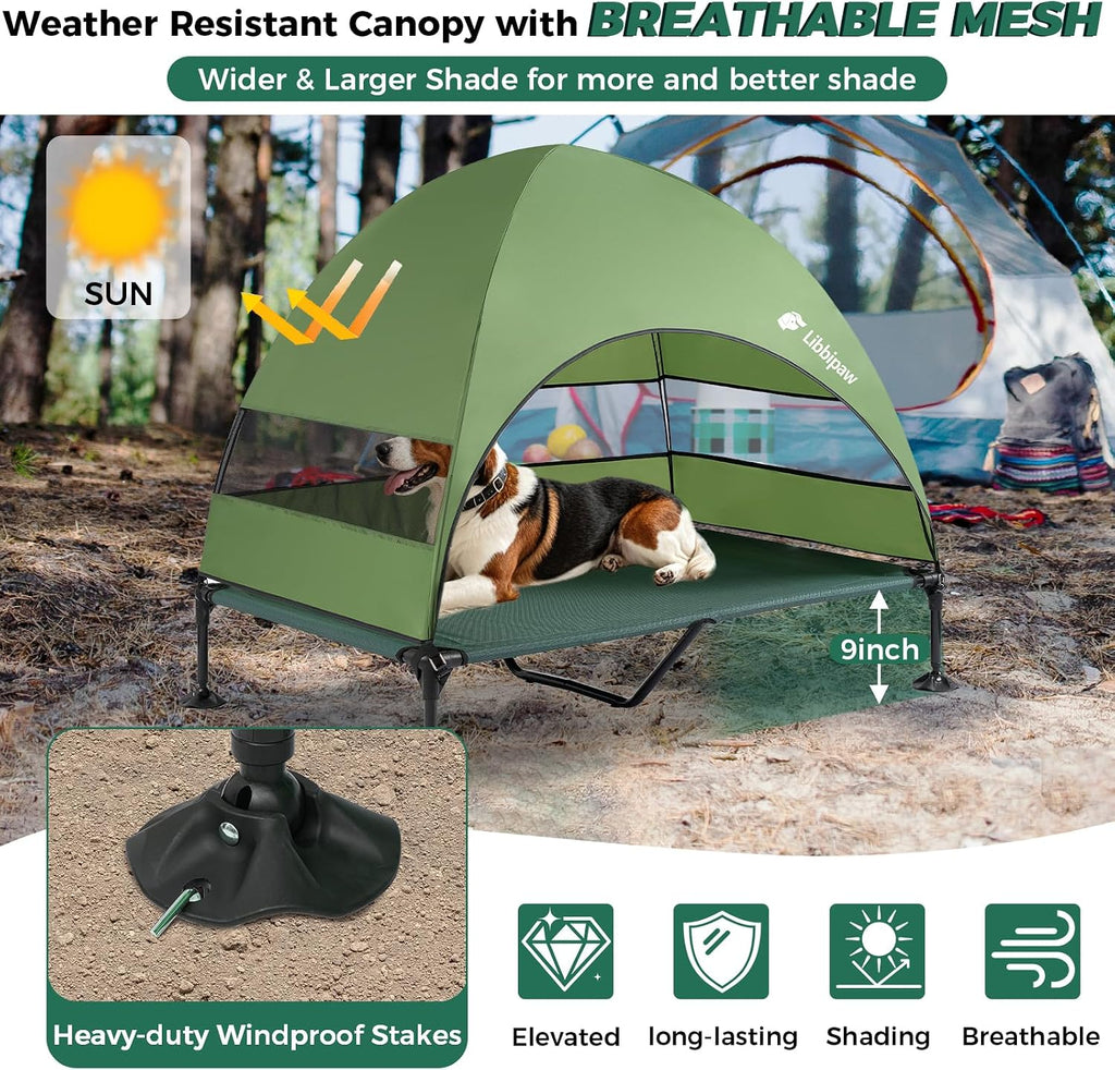 Outdoor Elevated Dog Bed with Canopy for Large Dogs, Green, XL