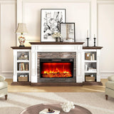 80" Fireplace TV Stand for TVs Up to 90 Inch, Electric Fireplace with Mantel