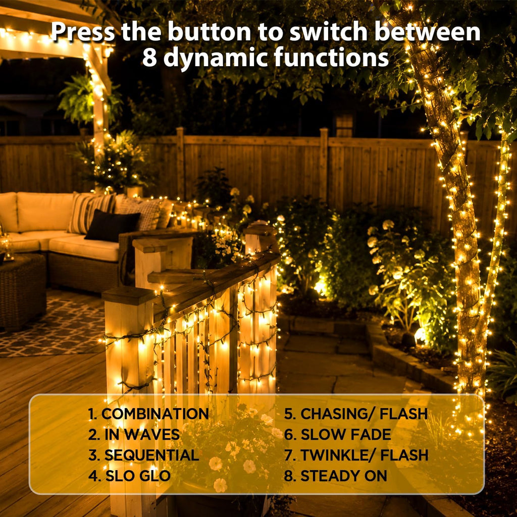 400FT Warm White Christmas String Lights with Remote, Green Wire LED Mini Lights, 8 Modes, Timer, Plug-in Indoor