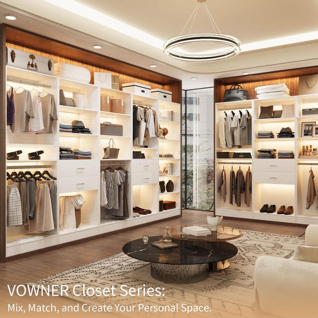 25'' Closet Organizer System with 5 Adjustable Shelves | Modular Closet Open Shelving 15" Deep Wooden Closet Systems