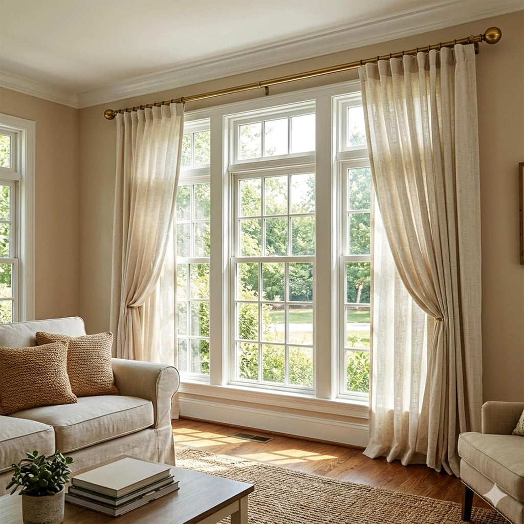 Brass Curtain Rods for Windows 18 to 45 inches, 1 Inch Modern Metal Drapery Rods, Adjustable Heavy Duty Curtain Pole