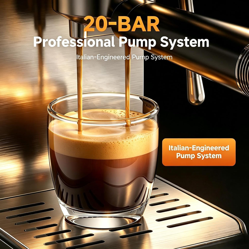 20 Bar Home Espresso Coffee Machine | LED Touchscreen, Built-in Milk Frother, Self-Cleaning Function, Makes Latte &