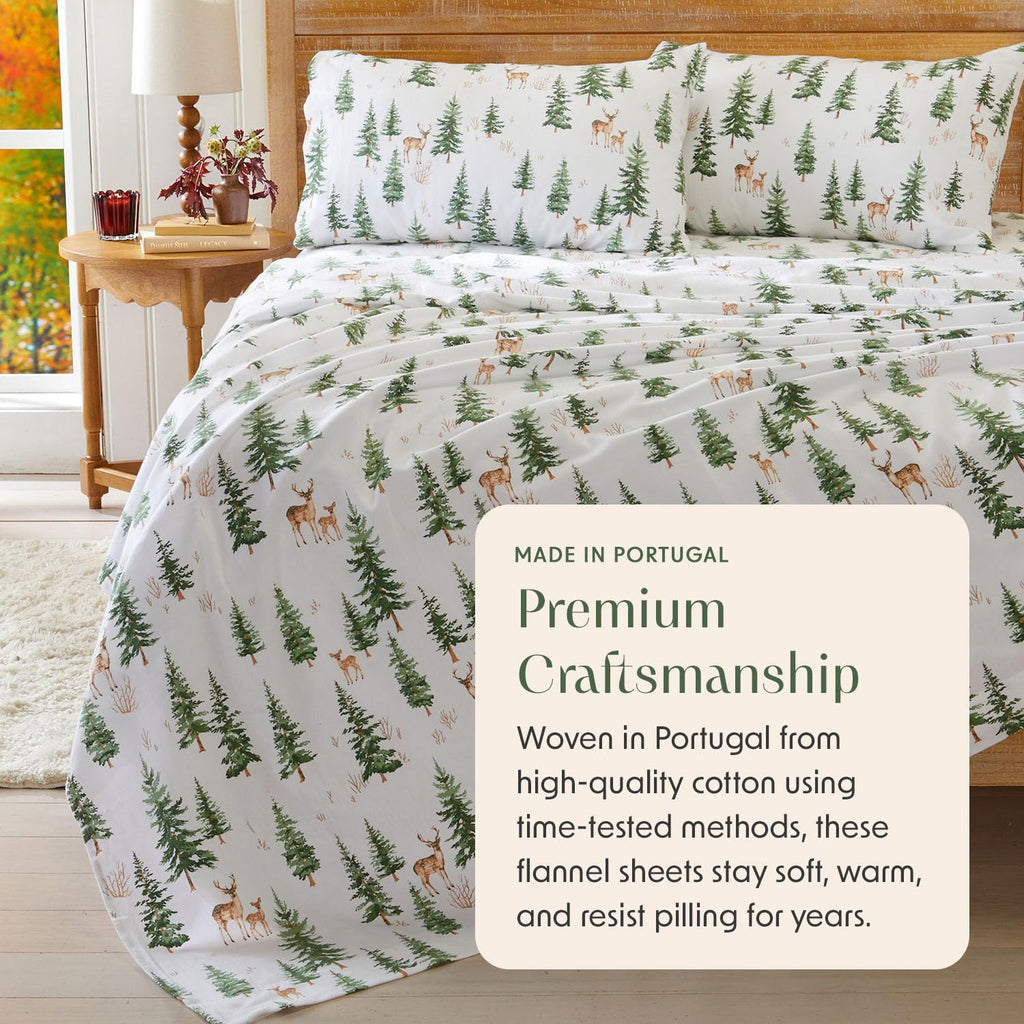 Luxury Portuguese Flannel Sheets | 100% Cotton | King Size | Deer Forest