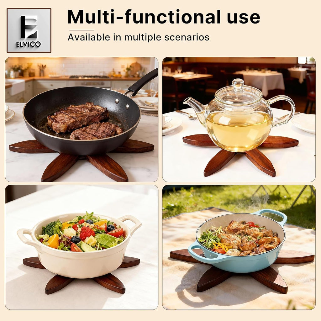 Wooden Trivets for Hot Dishes, Wooden Tree Trivet + 1 Stand - Set of 4