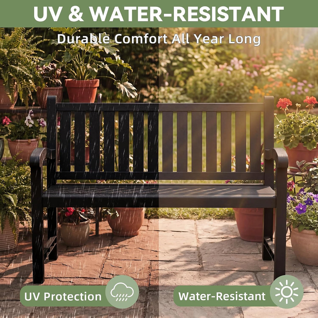 Outdoor Bench, 2-Person Outdoor Benches Weatherproof | 560 lbs Weight Capacity, Low Maintenance, Garden Bench , Park