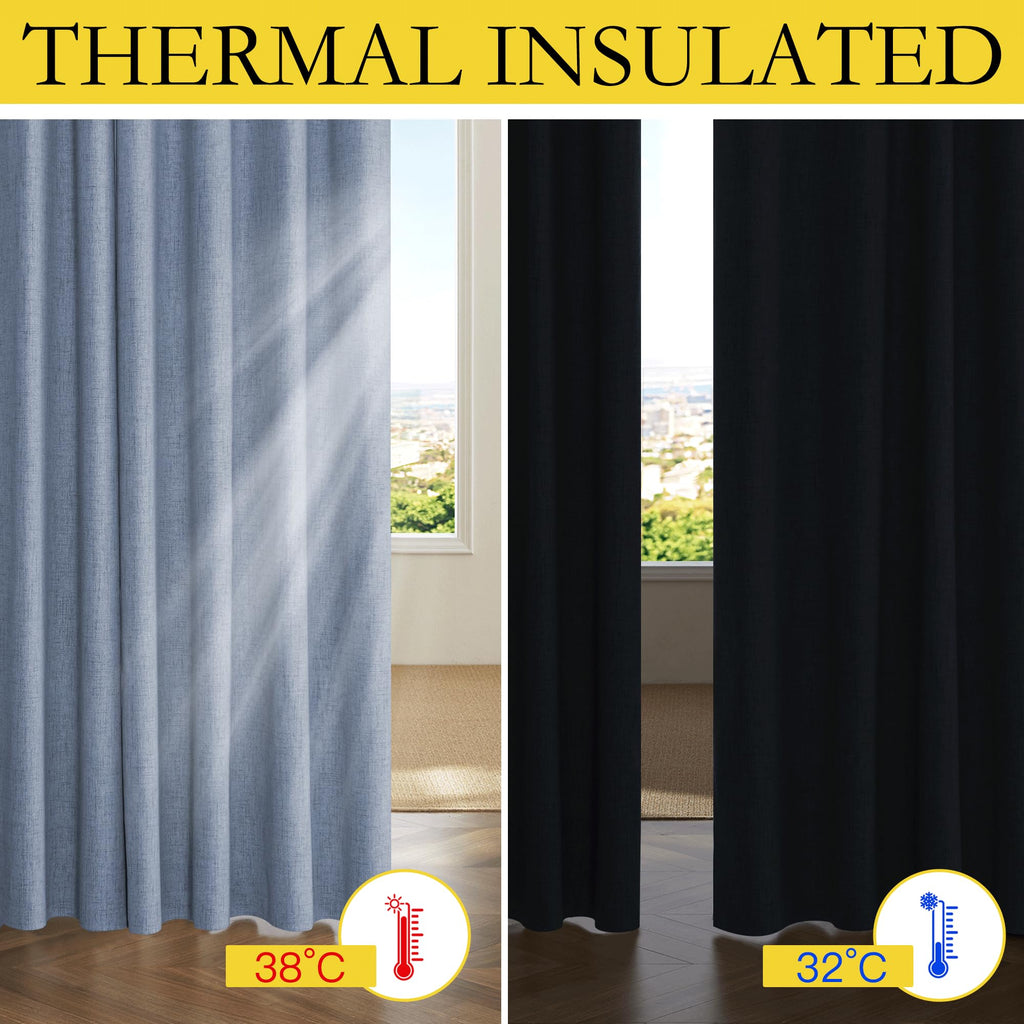 100% Blackout Curtains 78 inches Long 2 Panels, Stone Blue