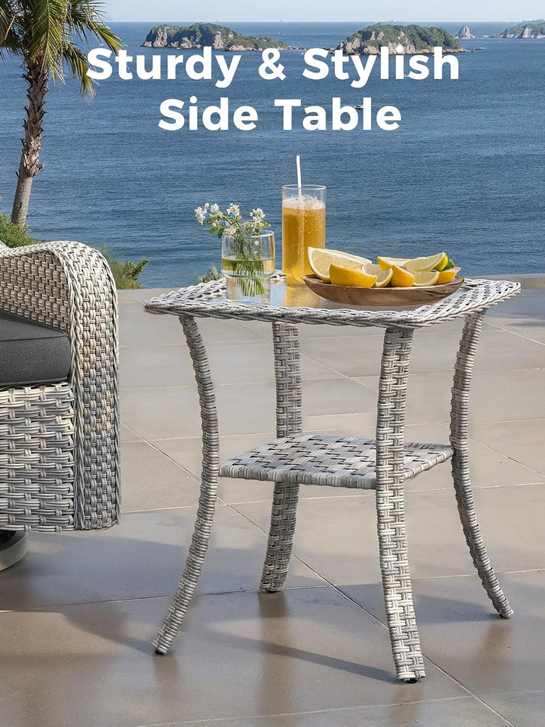 6 Piece Outdoor Sectional Sofa Set, 5-Seats Wicker Patio Furniture Set with 4" Thickened Cushions & Coffee Table