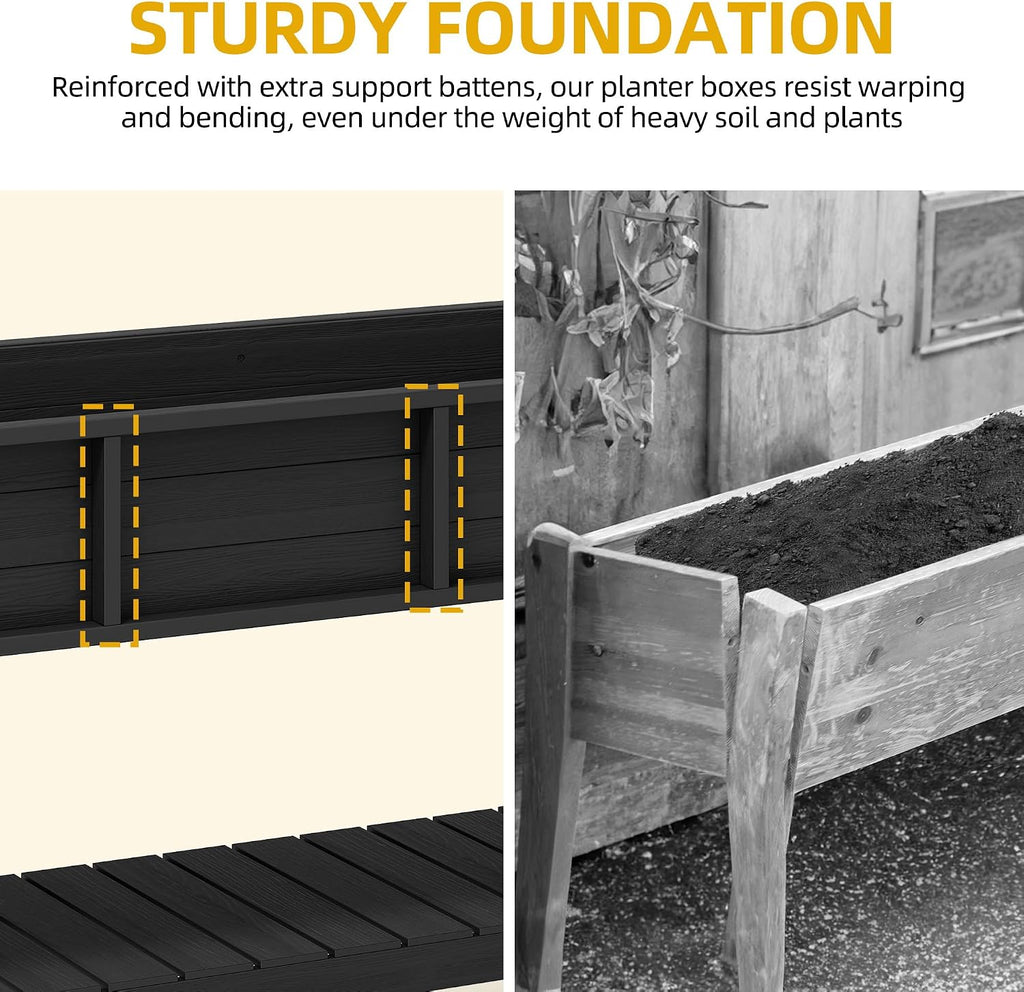 48x18x30in Raised Garden Bed Kit, HDPE Planter Box Stand, Poly Wood Weather-Resistant Planter Box with Legs & Storage